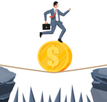 Businessman on coin walking on rope png