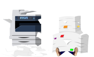 Pile of paper documents and printer png