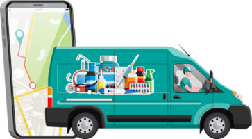 furgone per consegna farmaci e smartphone png
