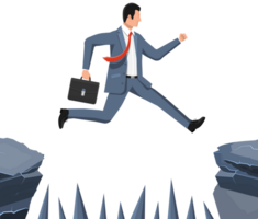 Businessman jumps to goal through abyss. png