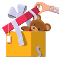 Teddy bear inside gift box png