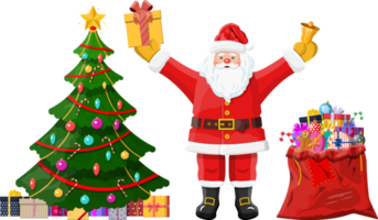 Funny santa claus character and christmas tree png