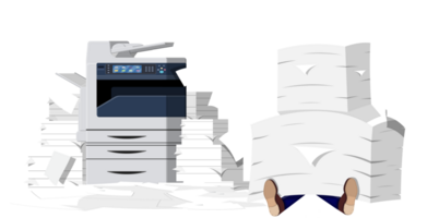 Pile of paper documents and printer png