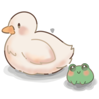 cute duck and green frog walking png