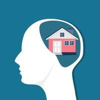 A house in the human head. House idea. Vector illustration