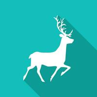 White deer with long shadow on background. Vector illustration