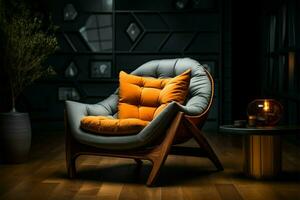 AI generated Graphic serenity Architexture armchair and soft pillow, creating a cozy atmosphere photo