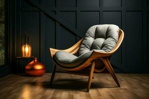 AI generated Graphic serenity Architexture armchair and soft pillow, creating a cozy atmosphere photo