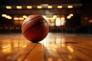 ai generado madera dura confrontación competitivo baloncesto juego en un madera texturizado Corte piso foto