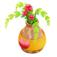 3d illustration of a vase of love flowers png