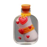 3d ilustración de un amor letra en un botella png