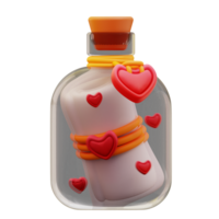 3d illustration of a love letter in a bottle png