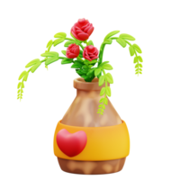 3d illustration of a vase of love flowers png