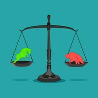 bull and bear in the stock market on the scales. vector