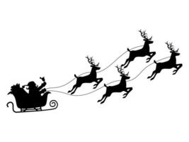 Silhouette of Santa Claus on a reindeer sleigh. isolate on white background. Vector
