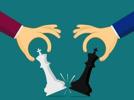empresario sostener ajedrez piezas en manos. concepto de negocio competencia. vector
