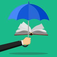 Umbrella handle and books. Concepts of preventive education and knowledge. Vector