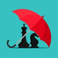 Chess pieces and umbrellas. Concept of protecting business strategy vector