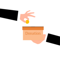 donación caja con moneda y mano participación eso png