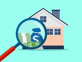 Magnifying glass and house. The home concept is an asset or has monetary value vector