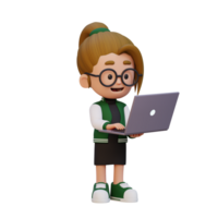 3d flicka karaktär arbetssätt på en bärbar dator png