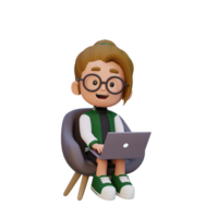 3D girl Character working on a Laptop png