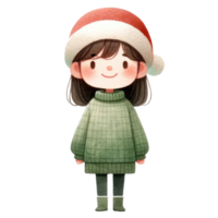 AI generated Cute girl wearing a santa claus hat isolated png