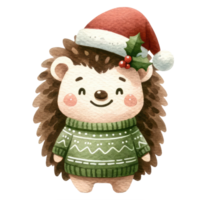 AI generated Watercolor cute Hedgehog wearing a santa claus hat isolated png