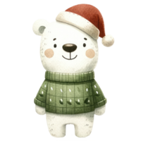 ai gerado aguarela fofa polar Urso vestindo uma santa claus chapéu isolado png