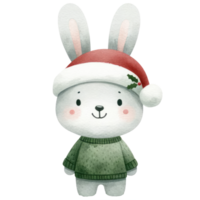 AI generated Watercolor cute rabbit wearing a santa claus hat isolated png