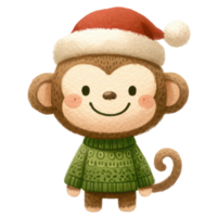 ai généré aquarelle mignonne singe portant une Père Noël claus chapeau isolé png