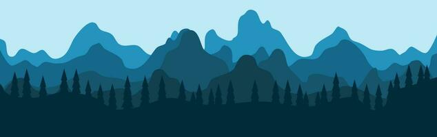 Horizontal mountain landscape with trees vector. Seamless mountains background. Outdoor and hiking concept vector