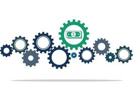 Money and cog. The concept of a money driven system. vector illustration