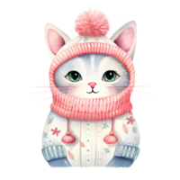 ai generiert Aquarell Katze mit Schal im Winter zum Weihnachten Festival png