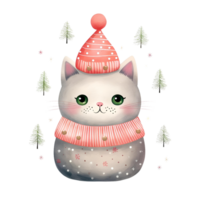 ai gegenereerd waterverf kat met sjaal in winter voor Kerstmis festival png