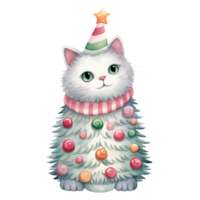 ai généré aquarelle chat dans hiver pour Noël Festival sur transparent Contexte png