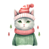 ai genererad vattenfärg katt med scarf i vinter- för jul festival png