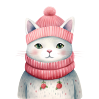 ai genererad vattenfärg katt med scarf i vinter- för jul festival png