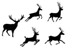 set of silhouette deer isolated on white background. vector illustration