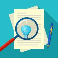 A light bulb in a magnifying glass and paper for business documents. Document analysis with clarity vector