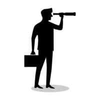 Silhouette A business man standing in the hand Use a telescope to look into the distance. Business vision vector