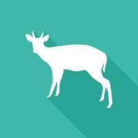 barking deer icon with long shadow. white deer logo. vector illustration