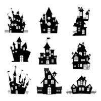 Set of haunted houses for Halloween. Collection of castles with monsters. silhouette a scary house vector