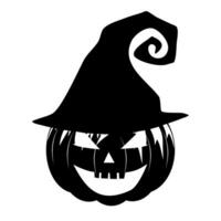 silhouette of Halloween pumpkin with witches hat isolated on white background vector