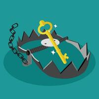 A trap and a golden key. Use the keys as bait. Vector illustration design