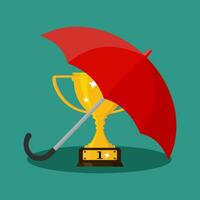 The trophy is under the umbrella. The concept of keeping a champion. vector illustration