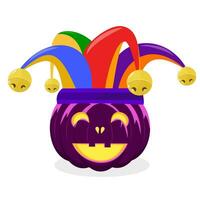 halloween pumpkin and jester hat. isolated on white background. vector