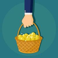 A business man with a basket of golden eggs. vector illustration