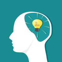 A light bulb in the human head. Clear idea. Vector illustration