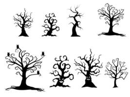 Set of tree silhouettes for Halloween. A collection of monster trees. illustration for Halloween vector